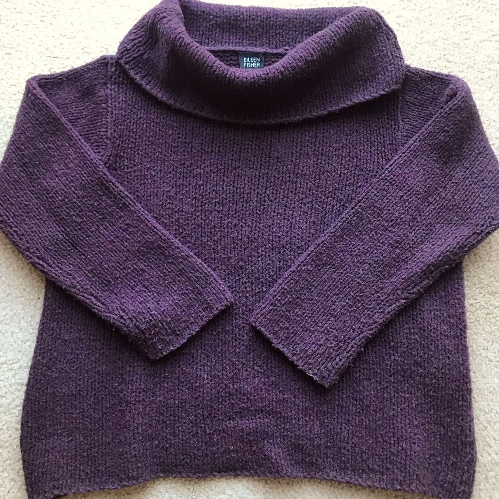Eileen Fisher funnel cowl neck sweater- purple wool - size medium